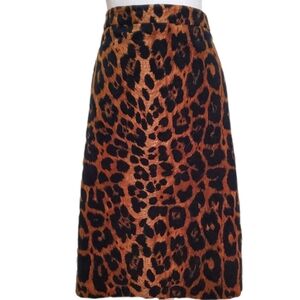 Talbots Y2k cotton black tan velvet animal leopard print pencil skirt 16